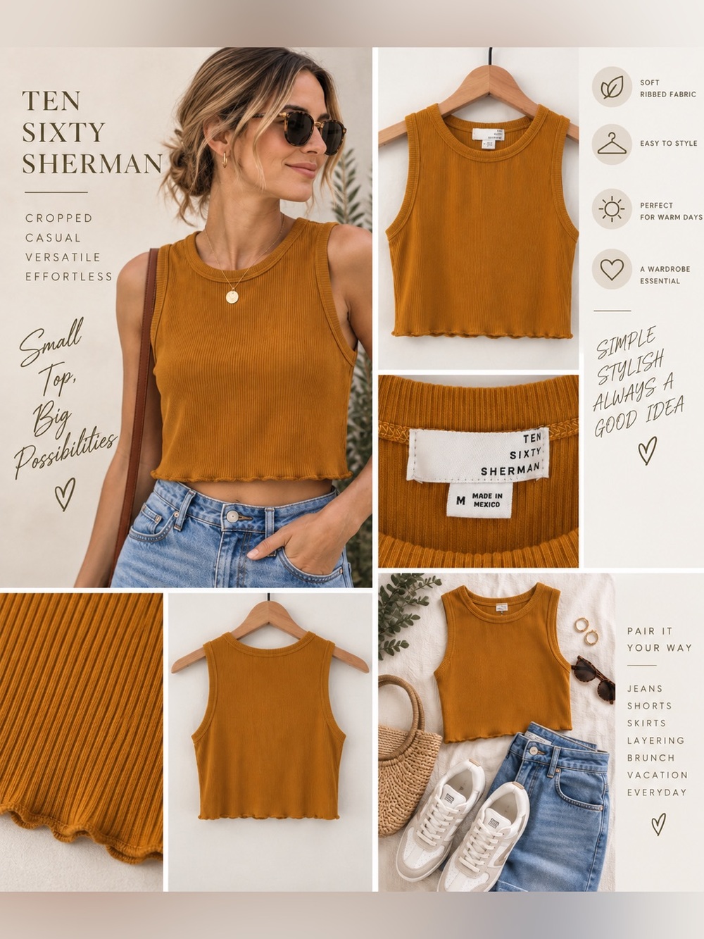 Ten Sixty Sherman Ribbed Crop Tank Top in Mustard Gold